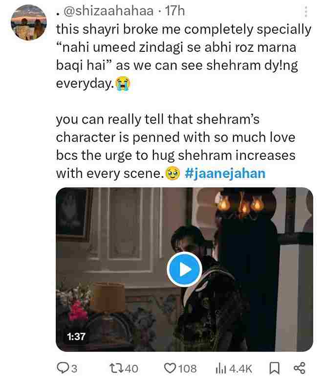 Fan Appreciate The Love Redefined By Shehraam In Jaan e Jahan