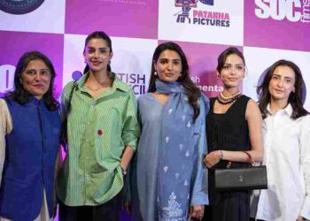 Sharmeen Obaid Chinoy, Sanam Saeed, Amna Ilyas, Momal Sheikh at Patakha Pictures celebration, Karachi