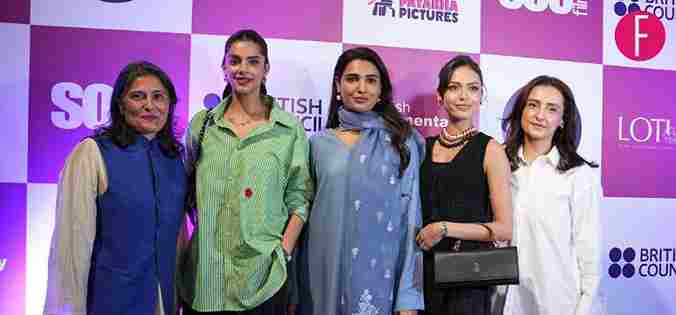 Sharmeen Obaid Chinoy, Sanam Saeed, Amna Ilyas, Momal Sheikh at Patakha Pictures celebration, Karachi